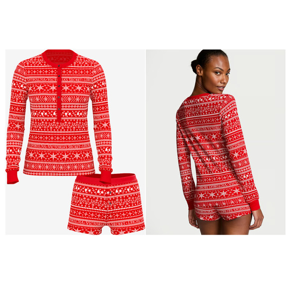 Victoria's Secret PINK Other - Victoria's Secret Red Plaid Thermal Long Sleeve Shorts Pajama Set - Size XXL